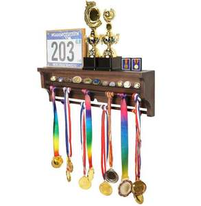 Vitrina <span class=keywords><strong>de</strong></span> Madera Marrón para Exhibición <span class=keywords><strong>de</strong></span> Medallas, Estante para Trofeos Montado en la Pared con Panel para Colección Deportiva - Product Image 1