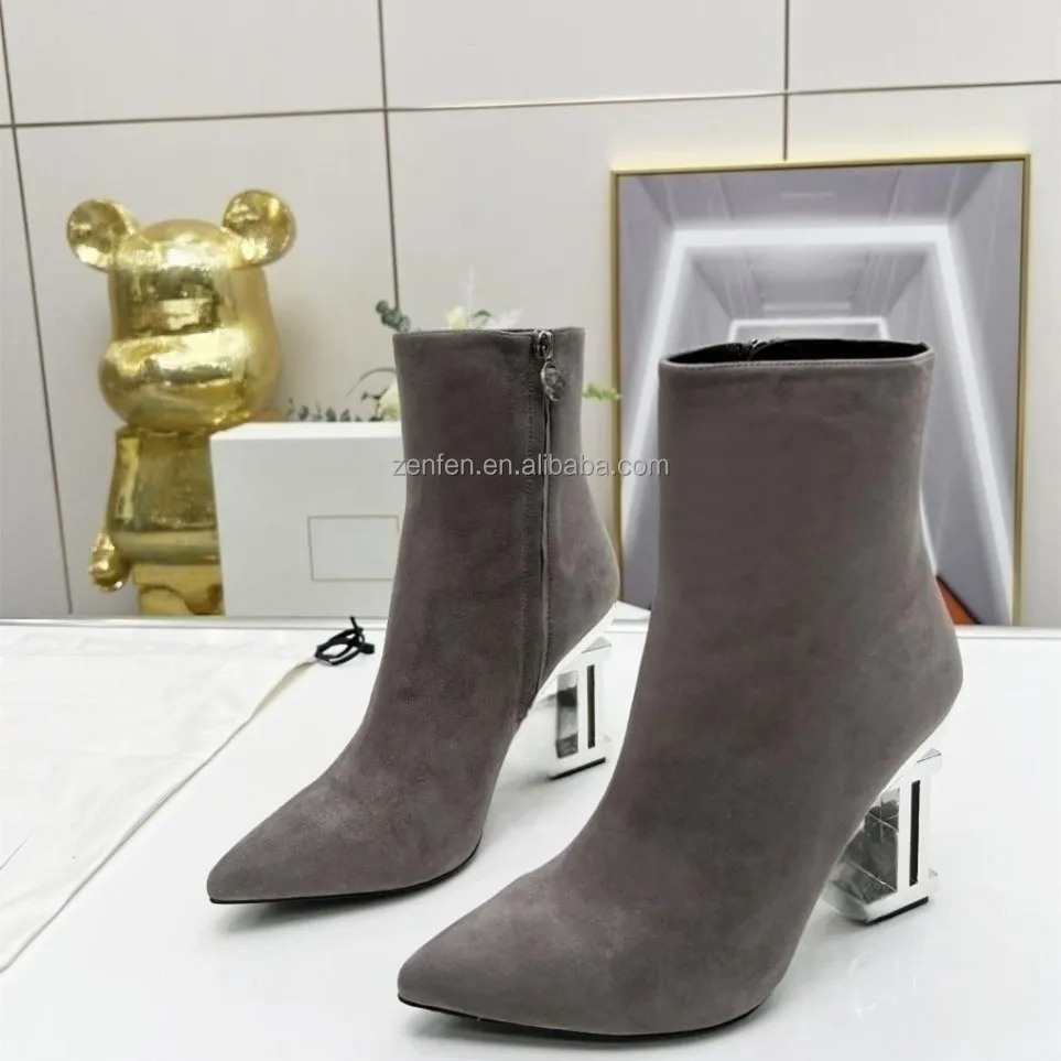 2024 nova marca de luxo plataforma botas altas grossas para mulheres botas de camurça sexy salto bloco dedo do pé redondo