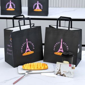 Sac en papier kraft personnalisé pour boulangerie, écologique, biodégradable, jetable, pour emporter, avec impression de votre propre logo - Product Image 1
