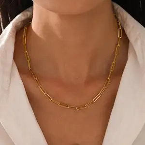 Trendy Gold Paperclip Chain Choker 18 Karat vergoldeter Edelstahl Anlauf freie Halskette für Frauen