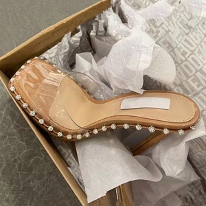 Sandales à bout carré, talons hauts, sexy, à bout ouvert, fines, chaussures pour femmes, semelle en bois, escarpins transparents, nouveau PU caoutchouc, 1 paire - Product Image 6
