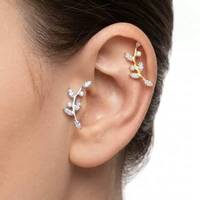Pendientes de titanio G23 ASTM F136 para niños con circonita talla Asscher y engaste de garra en forma de hoja para cartílago, uso diario, a la moda