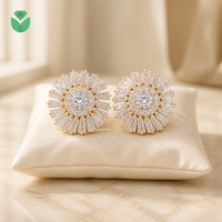 Boucles d'oreilles clous personnalisées en or 14K 18K avec diamant de laboratoire taille brillant rond D VVS, halo tournesol, certifiées IGI pour femme
