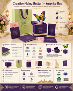 Boîte cadeau de luxe arabe sur mesure avec effet surprise papillon volant pour parfum et bijoux, avec sac en papier et kit de rubans assortis - Product Image 6