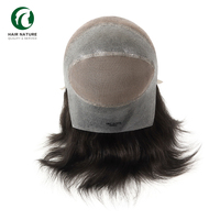Wig Rambut Asli India FW62 Lace Front dan Mono Body Full Head untuk Pria, Wig Rambut Lurus Alami, Toupee Pria yang Bernapas