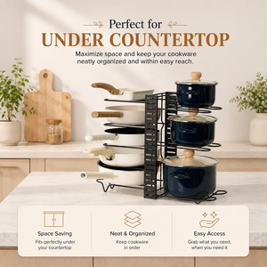 Étagère à casseroles en fer forgé renforcé à plusieurs niveaux, organisateur de rangement pour ustensiles de cuisine sur comptoir - Product Image 4