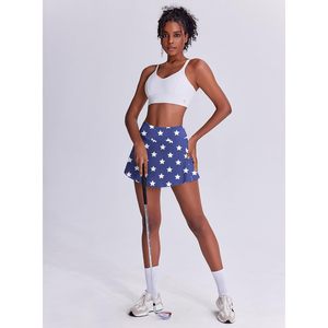 Jupe-short de tennis plissée FOXA pour femme, motif étoiles bleues, avec poches, séchage rapide, pour le golf, l'entraînement et le pickleball - Product Image 3