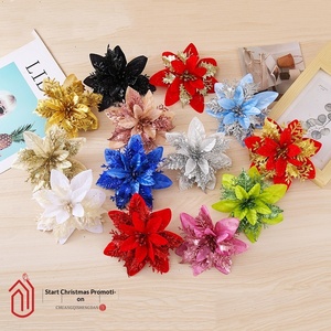 Flores Artificiais de Plástico em Três Camadas com Tema de Natal, Feitas à Mão com Pó Dourado, Estilo Cartoon/Europeu, Presente para Crianças, Natal Vermelho - Product Image 4