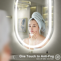 Miroir de salle de bain ovale à LED anti-buée, miroir de vanité intelligent, à luminosité réglable, 3 températures de couleur, en verre trempé, à fixer au mur