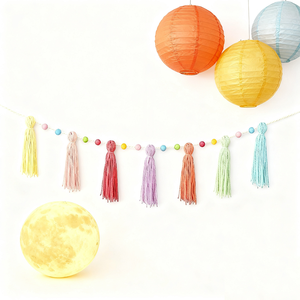 Fatto a mano Boho macramè appeso decorazione da parete eco-friendly di cotone con nappa in legno di perline con bandiera di natale arcobaleno - Product Image 3