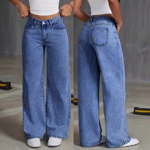 Jeans à jambes larges pour femmes XS-5XL, <span class=keywords><strong>taille</strong></span> <span class=keywords><strong>haute</strong></span>, grandes tailles, été automne, <span class=keywords><strong>pantalon</strong></span> décontracté ample à jambe droite - Product Image 1