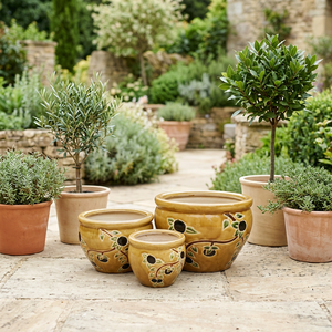 <b>Ceramic</b> <b>Flower</b> <b>Pots</b> Set Glazed Rustic Design With Olive Pattern For Indoor Home Decor Planters - Product Image 3