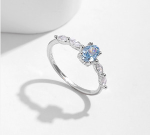 Anillo Fino de Plata de Ley S925 con Topacio Ovalado y Hoja Pavé, Novedad 2026, Regalo de Lujo para Propuesta, Anillo de Dedo Cerrado para Mujer - Product Image 3