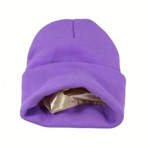 Gorro de punto con forro de satén, gorro de punto con puño, gorro de invierno cálido y sólido para hombres y mujeres, gorro de esquí, gorro con puño, logotipo personalizado - Product Image 4