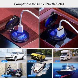 Enchufe de cargador de coche de 3 puertos Dual 45W PD tipo C y 18W QC 3,0 con voltímetro e interruptor de botón para 12V/24V coche barco marino ATV RV - Product Image 4