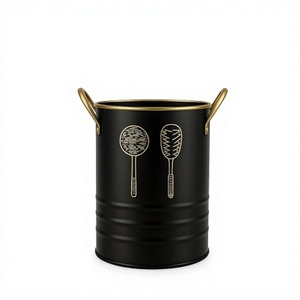 Porte-ustensiles cylindrique en métal noir avec cuillères et spatules pour le rangement de cuisine - Product Image 4