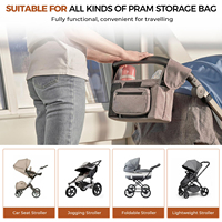Organisateur de poussette double avec porte-gobelet, dragonne amovible, capacité moyenne, en polyester résistant à l'eau, fermeture éclair, sac de rangement pour bébé