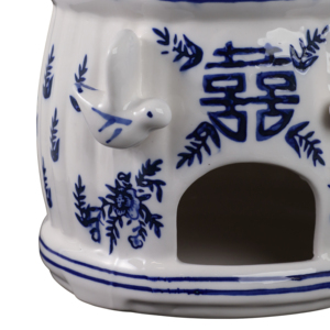 Casetta per uccelli in ceramica da appendere, decorazione per finestra da giardino, design blu e bianco - Product Image 5