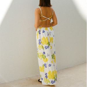 Summer Dress Factory Design Luxury Floral Print <b>Suspender</b> Dress OEM Rayon Smocked Ankle Length Dress - Product Image 4