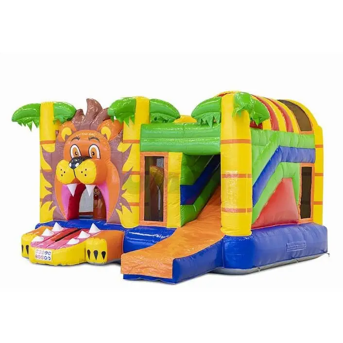 Boca grande leão inflável castelo deslizar combo, crianças jogar bouncy castelo casa salto comercial