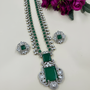 Esmeralda natural doblete victoriano Kundan collar conjunto Sabyasachi nupcial indio pakistaní bodas oro plata largo Kundan regalos - Product Image 1