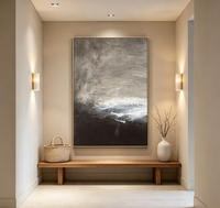 Peinture à l'huile abstraite sur toile, paysage marin gris mat, texture épaisse, peinte à la main, art mural minimaliste, océan brumeux, œuvre d'art audacieuse