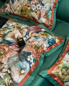 Linge de lit en coton imprimé à longues fibres vertes <span class=keywords><strong>draps</strong></span> plats haut de gamme Textile de maison housse de couette Sabanas taies d'oreiller ensemble de literie - Product Image 4