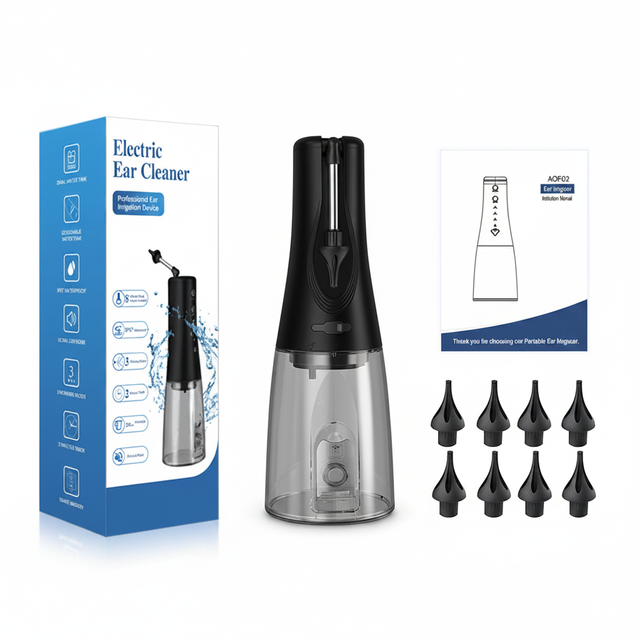 Electric Ear Wax Removal Kit, USB Rechargeable Ear Irrigation Water Cleaner Tool with 350ml Water Bottle,Basin, 8 Tips