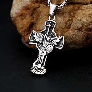 yunnique St Michael Archangel <b>Cross</b> Stainless Steel Pendant Necklace Men's Fashion Jewelry Gift - Product Image 2