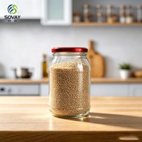 Pot en verre rond à large ouverture de 850 ml, transparent, avec couvercle fileté, pour la mise en conserve, la fermentation et la conservation des aliments