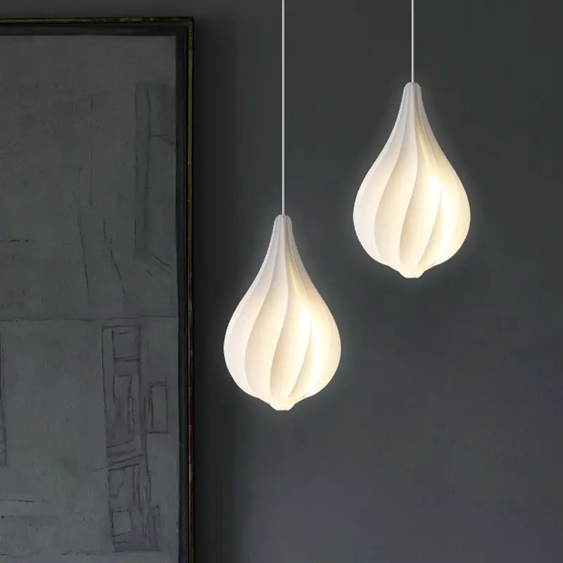 Nordic Flower Bud Water Drop Shape Bedroom Chandelier LED Decorative Lamp Creative Restaurant Hotel PVC Chandelier