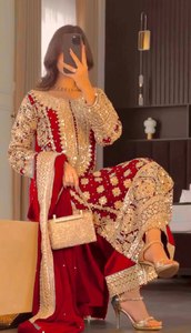 Nouvelle Collection entièrement cousue Faux Georgette haut bas Dupatta ensemble lourd broderie séquence travail pour fête d'été Salwar/costume - Product Image 5