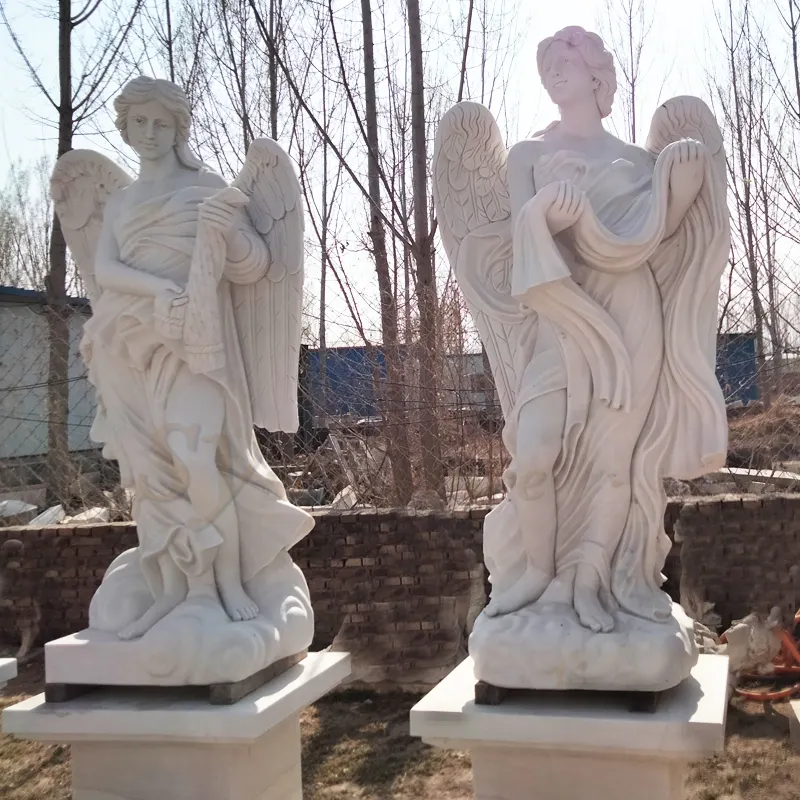 Statue de femme en résine de marbre romain, sculptée à la main, en pierre, avec figurines à ailes