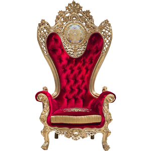 Sedia di Lusso in Stile Francese per Soggiorno, Schienale Alto in Legno di Faggio Intagliato a Mano, Seduta in Tessuto con Foglia d'Oro e Imbottitura Morbida, Modello King Queen Royal Red - Product Image 1