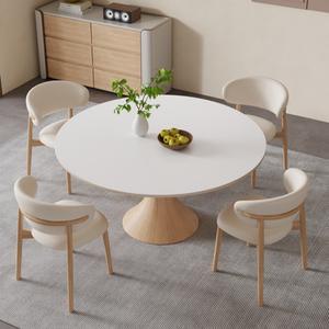Mesa de Comedor Redonda de Madera Maciza Estilo Crema, Diseño Nórdico Moderno Minimalista para Apartamentos Pequeños, con Tablero Completo - Product Image 2
