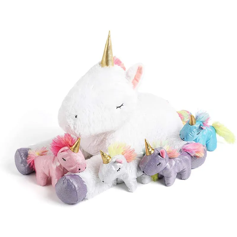 Unicorn Plush Toy Set for Girl 4 Colorful Unicorns in Mommy Belly Stuffed Toy Child Plush Play Set Toys Kids Children