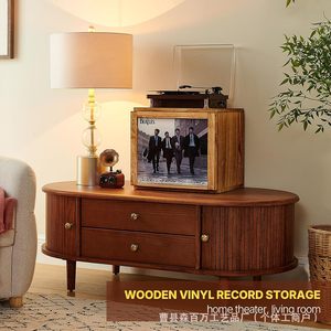 Caja de Almacenamiento de Discos de Madera Retro, Organizador de Discos Magnético Cuadrado, Caja de Vinilo de Madera Sólida Teñida - Product Image 3