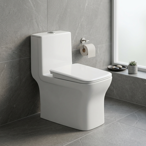 WC monobloc en céramique à poser au sol avec réservoir intégré, blanc, forme carrée ou ronde - Product Image 5
