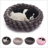 Tweed fait main rond rotin Cage bol moderne Shapewoven à la main chat nid tricoté lit pour animaux de compagnie pour chien et chat