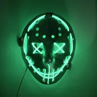 Masque lumineux LED d'Halloween Jason Voorhees Masque d'horreur néon Masque lumineux pour le visage pour le cosplay et la décoration de maison hantée Couleurs mélangées