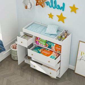 Cambiador de Bebé Personalizado con Cómoda, Estación de Cambio de Pañales con Bandeja, <span class=keywords><strong>4</strong></span> Cajones, 2 Estantes y Organizadores Ocultos - Product Image 4