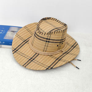 <b>Summer</b> Western Wide Brim Plaid Cowboy Sun Fedora <b>Straw</b> Panama <b>Hat</b> - Product Image 5