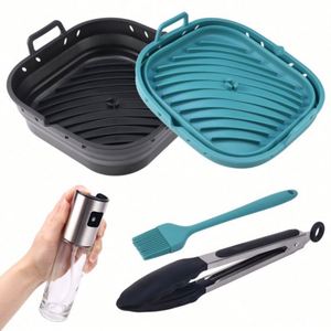 OEM Collapsible Square Reusable Air Fryer Accessories Silicone Mold Baking Pan Oven <b>Tray</b> Food Safe Silicone Pot Air Fryer Liners - Product Image 2