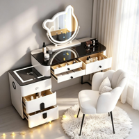 Table de toilette intelligente de luxe Woodstyle avec miroir LED, tiroirs extensibles, Bluetooth sans fil pour mobilier de chambre d'hôtel