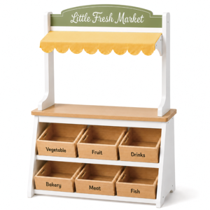 Jeu de caisse de supermarché en bois pour enfants avec fruits, légumes et accessoires éducatifs - Product Image 3