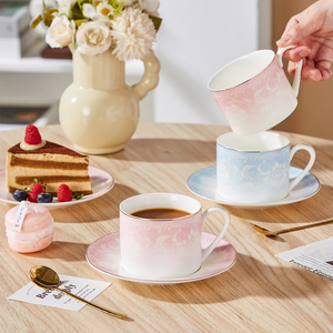 Ceramic Coffee <b>Cup</b> <b>and</b> <b>Saucer</b> with Gold Rim - Gradient Texture Tea <b>Cup</b> for Afternoon Tea - Product Image 2