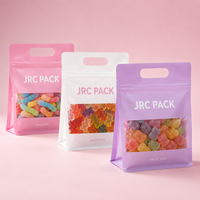 Sachet d'emballage personnalisé en papier kraft avec logo imprimé pour noix et bonbons, avec fenêtre, qualité alimentaire, pochette souple à fond plat et soufflet latéral