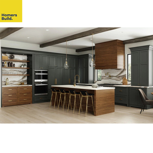 Cuisine moderne de luxe classique avec armoires solides, hotte aspirante sur mesure, étagères flottantes en <span class=keywords><strong>bois</strong></span> RTA, structure en contreplaqué, robinet, accessoire, villa - Product Image 2