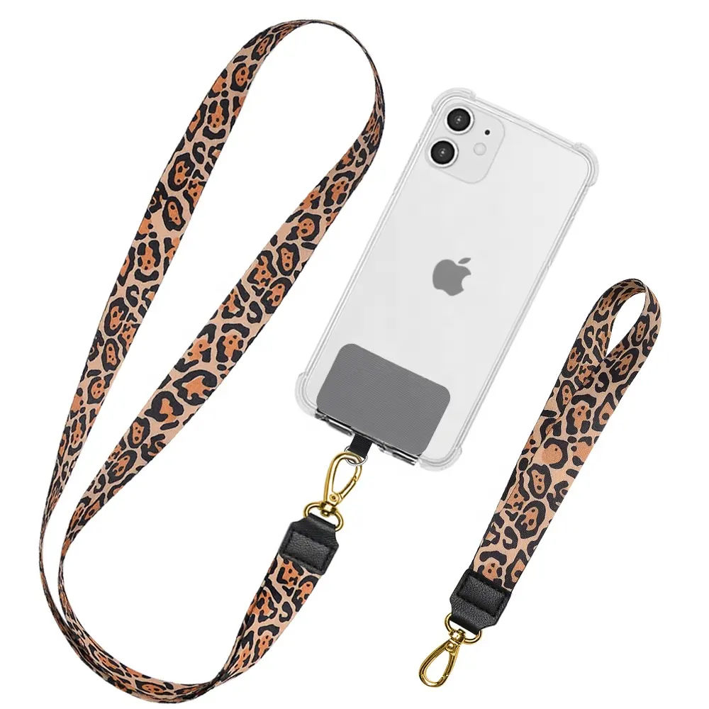 Universele Browm/Roze/Zwart/Wit Luipaard Key Neck Lanyard Id Badge Houders Dier Mobiele Telefoon Bandjes Met sleutelhanger Voor Iphone