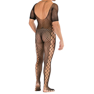 Men's <b>Fishnet</b> Bodysuit Black Mesh Hollow Out Sexy Underwear Mid Rise Nylon Acrylic Spring 2024 - Product Image 4